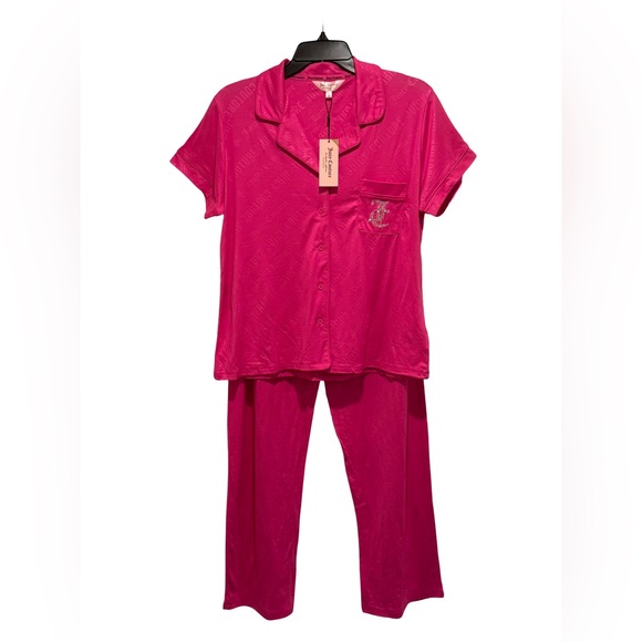 Juicy Couture NWT Size L Vibrant Pink Silky Juicy Short Sleeve Pajama Set (0671) - Picture 2 of 14